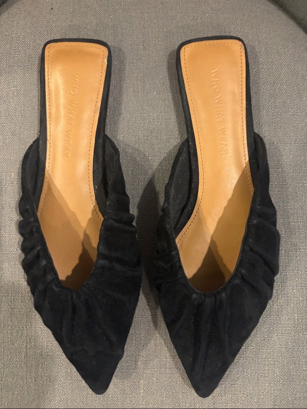 Who What Wear Black Ruched Pointed-Toe Slip-On Mules